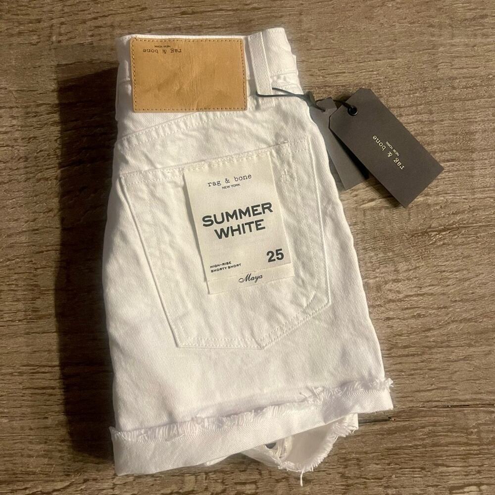Rag & Bone Maya High Waist Shorts in White. - Picture 10 of 13